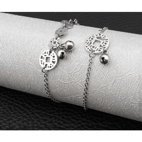 Circle Hollow Coin-shaped Bells Stainless Steel Bracelets & Bangles Female Chain Link Bracelet for Women 2020 Women Gift 20+5cm