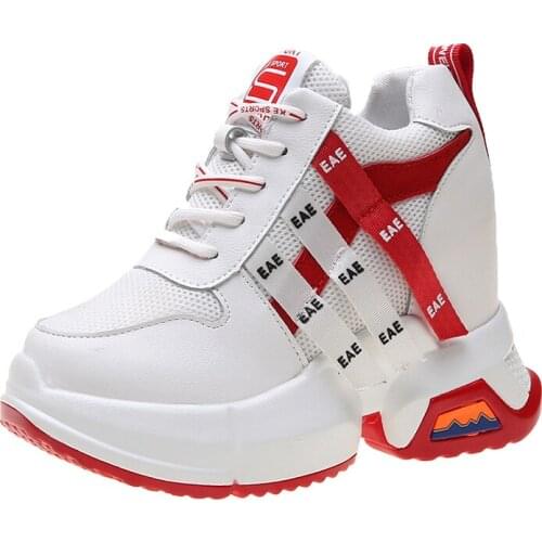 New Fashion Women Breathable Mesh Chunky Platform Sneakers Autumn Women Trainers Casual Shoes 9.5CM Wedge Heels Walking Shoes