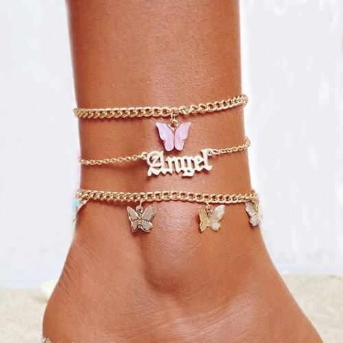 Vienkim Fashion Multilayer Cute Butterfly Anklets for Women Bohemian Simple Anklet Gold Color Chain Ankle Bracelet on Leg