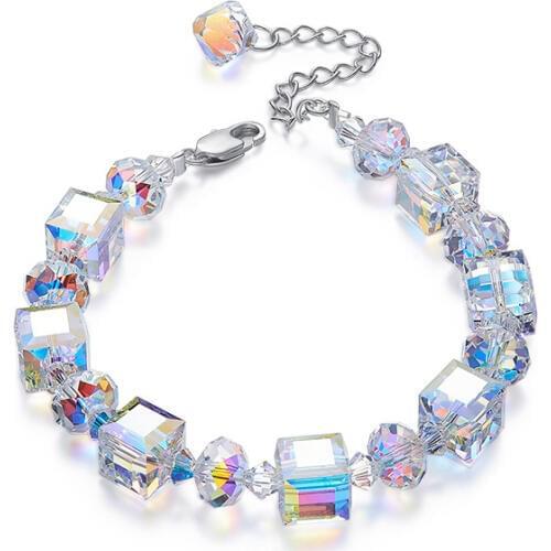 Luxury Beads Chain Bracelet Bangles Crystals From SWAROVSKI Silver Color Wrap Bracelet Charm Hand Jewelry For Women Wedding Gift