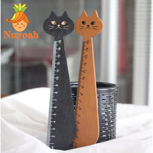 1Pcs Cat Straight Ruler Wooden Kawaii Measuring Tools Kitten Stationery Cartoon Drawing Gift Korean Office School Supplies