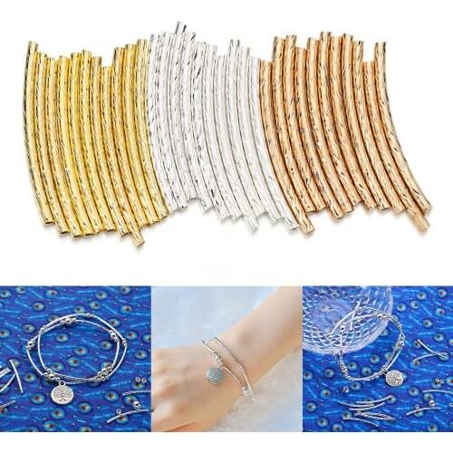 100Pcs/Lot Stripe Copper Curve Tube Spacer Beads Connectors for DIY Bracelet Necklace Jewelry Making Accessories Supplies