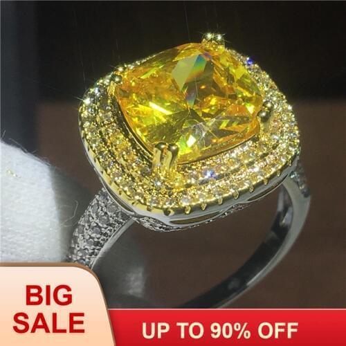 2018 Brand Luxury Female rings Cushion cut 3ct AAAAA Zircon Cz White Gold Filled Engagement wedding band ring for women Bridal