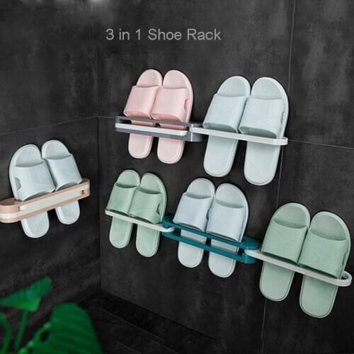 3 In 1 Shoes Rack Shoe shelf Storage Organizer Slippers Hanging Shelf Slipper Rack Holder Shoes Organizer Adhesive Towel Shelf