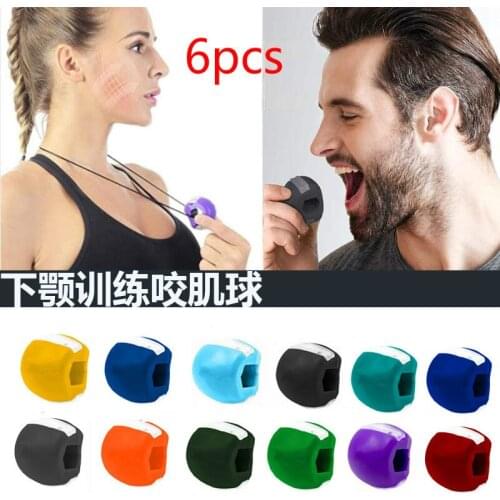 6pcs Food-grade Silica Jaw Exerciser Neck Thin Face Fitness Ball Facial Toner Reduce Double Chin Gym Gel JawLine Muscle Training