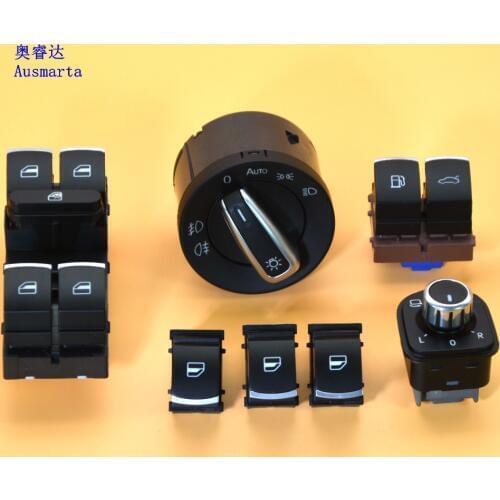 7 Pcs Chrome Headlight Side Mirror Window Trunk Switch Kit For 5ND941431B XSH 5ND959857 3C0959903 5ND959855