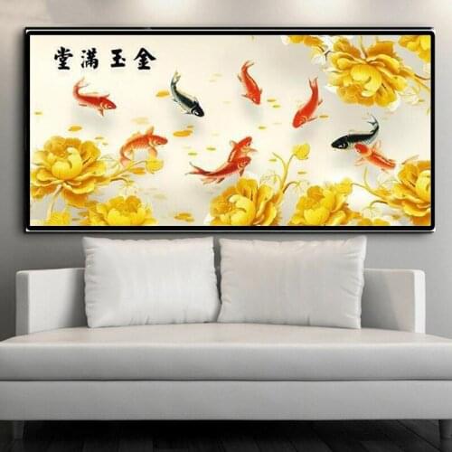 New hot DIY 5D diamond painting auspicious nine fish figure, square round diamond embroidery cross stitch, home decoration