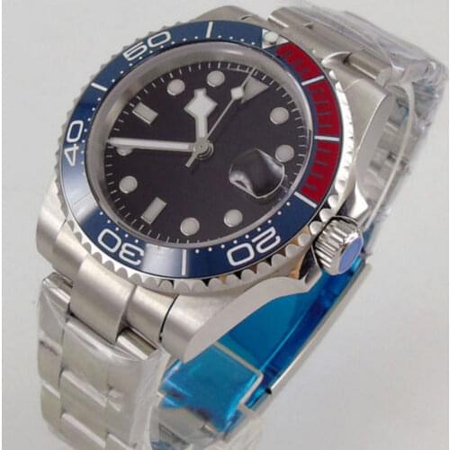 Brand New Design 40mm black sterile dial sapphire crystal Coin Edge ceramic Bezel rubber strap Automatic mens watch