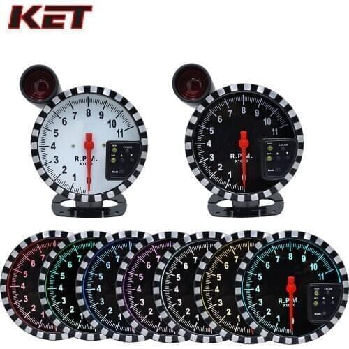 KET 5 Inch Car digital Tachometer Gauge RPM 11000K Gauge 7Color Backlight LED Shift Light rpm for 1-10 cylinder engine vehicles