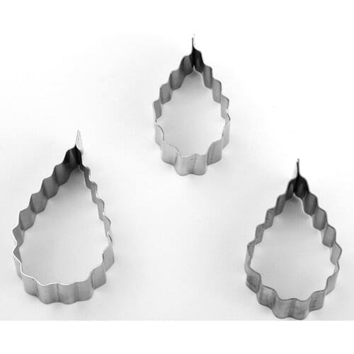 Free Shipping 3pcs Stainless Steel Rose Leaves Shape Cookie Cutters Cake Decoration Fondant Molds Set HB0958E