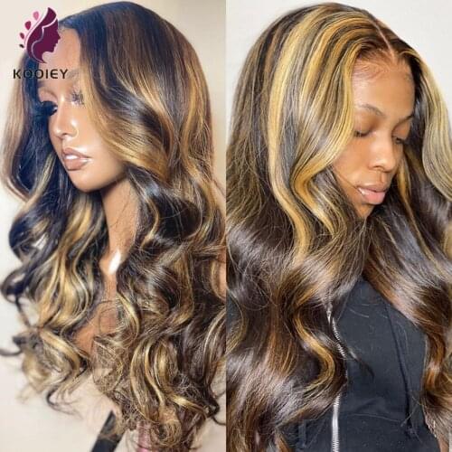 Brazilian Body Wave Human Hair Wigs With Baby Hair T Part Lace Wigs Honey Blonde Highlight Wigs Remy Hair Density 150 For Woman