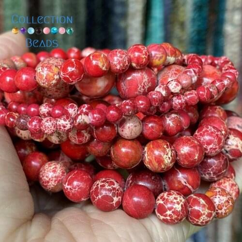 Natural Red Sea Sediment Jaspers Stone Spacer Loose Round Beads For Jewelry Making 4-12 mm Diy Bracelets Accessories Wholesale