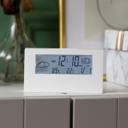 Led Mute Smart Weather Electronic Clock Table Clock Perpetual Calendar Desktop Transparent Student Little Alarm Clock Modern
