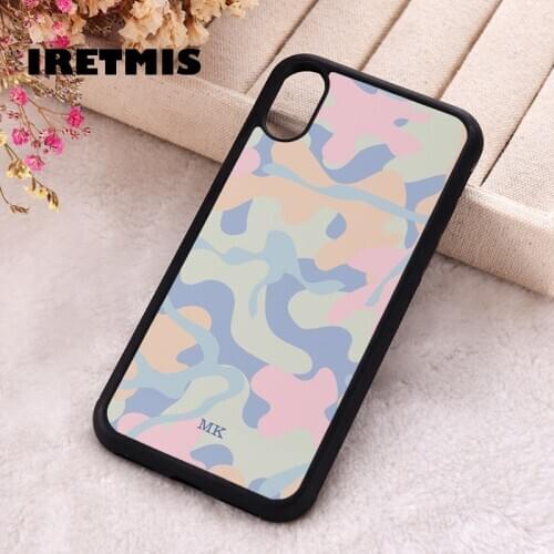 Iretmis 5 5S SE 2020 Phone Cover Case for iPhone 6 6S 7 8 Plus X Xs XR 11 12 Mini Pro Max Rubber Pastel Camo Pattern Monogrammed