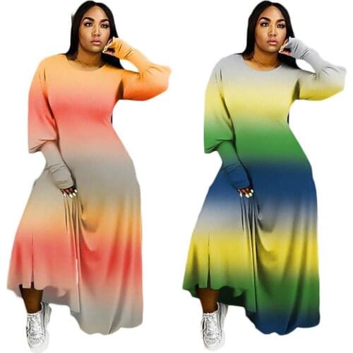 Cy3958 large sexy fashion womens wear gradient long sleeve fashion stripe dress