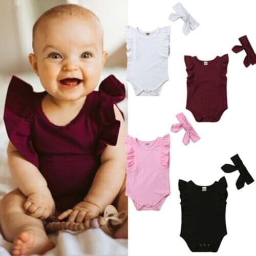 Newborn Toddler Baby Clothes Girls Romper Infant Sleeveless Bodysuit With Headband Ruffles Boy Romper Childrens Clothing Summer