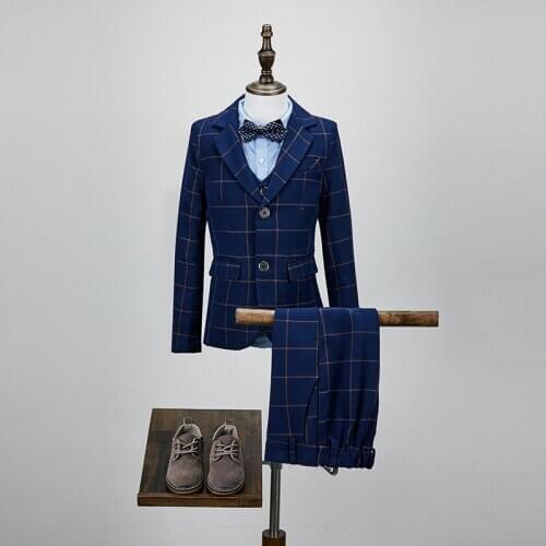 Children Formal Plaid Dress Suit Sets Flower Boys Wedding Party Performance Host Costume Kids Blazer Vest Pants Shirts Clothes
