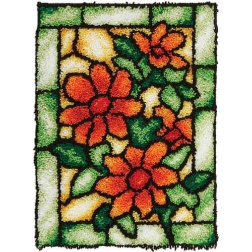 DIY Flowers Latch Hook Rug Kits for Adults - Beginners with Preprinted Canvas Pattern Including Wooden Bent Latch Hook Tool