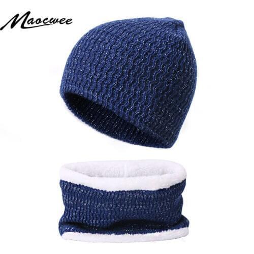 2 Pieces Winter Hat Scarf Set For Women Men Winter Beanies Scarves Male Female Sets Thick Cotton WarmSolid Color Accessories Cap