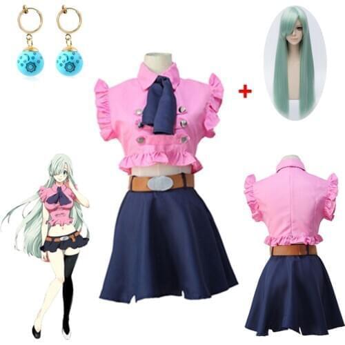Anime cosplay women The Seven Deadly Sins Anime Costumes elizabeth liones Halloween cosplay Uniform Suit Clothes+Earring