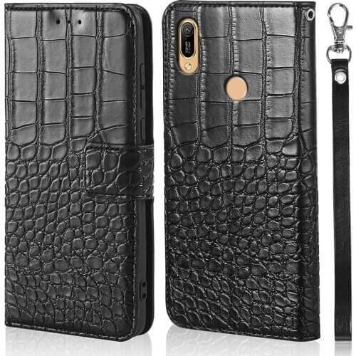 DOREXLON Crocodile Flip Leather Case for Huawei Y6 2019 Phone Cover Cases for Huawei Y6 2019 Magnet flip holster Case