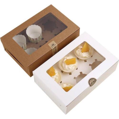 Kraft Card Paper Cupcake Box 6 Cup Cake Holders Muffin Cake Boxes Dessert Portable Package Box LX6504