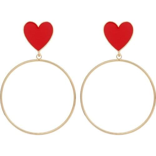 Red Heart Earrings Big Gold Loop Dangle Earrings For Women Ladys Chic Heart Love Earring For Party Jewelry Gift