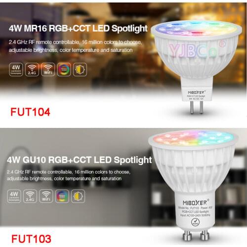 Miboxer 4W GU10 MR16 RGB+CCT LED Spotlight FUT103 FUT104 12V 110V 220V Indoor Lamp 2.4G RF Remote Controller APP Control Milight