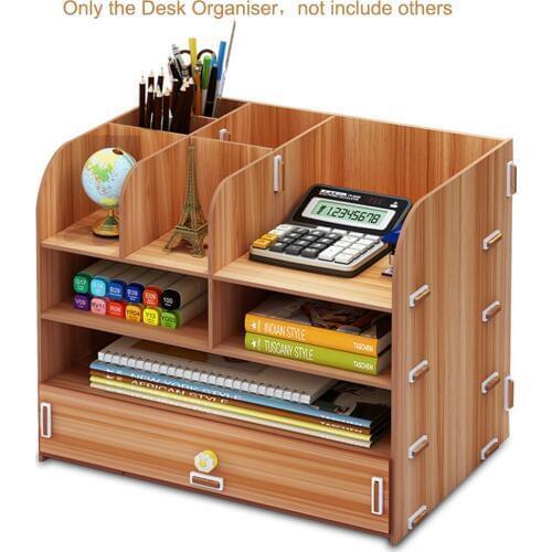 Multi-functio Wooden Pencil Pen Storage Box Office Home Desktop Organizer Cosmetic Brush Jewelry Storage Display Rack