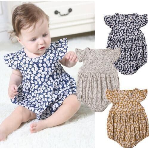 Fashion Newborn Baby Girl Floral Romper Jumpsuit Sleeveless Outfits Clothes Summer Casual Cotton Baby Clothing Rompers