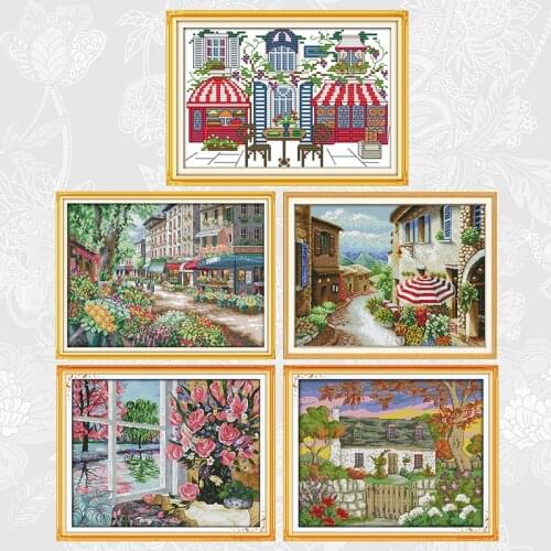 A Street View Patterns Cross Stitch kit Sale DMC Thread Embroidery Set Paris flower market DIY Handmade Home Decoration Crafts