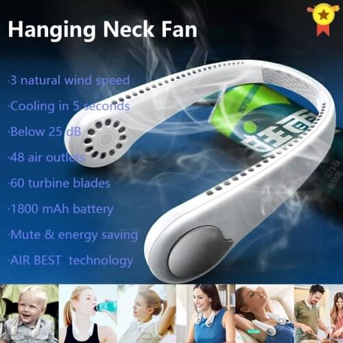 Newest Air Cooler USB Bladeless Fan Neck Fan Mini Rechargeable Portable Wearable Fan Mute Sports Fans for Home Outdoor