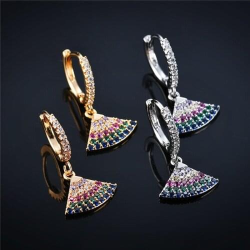 New Simple Design Classic Fanshaped Earrings for Women Piercing Stud Earrings Multicolor Zircon Fine Jewelry Pendientes