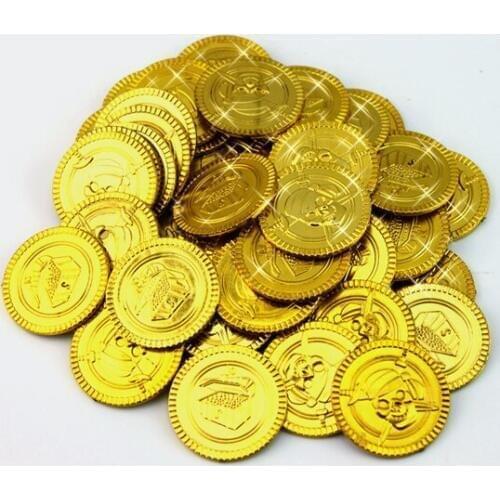 Wholesale cool1000pc crossbone plastic captain pirate treasure gold coins props toys for Halloween party cosplay kids favor fun