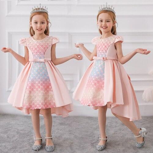 Girl dress pearl petals children dress princess dress birthday party tail dress wedding flower girl show host dress girl dress