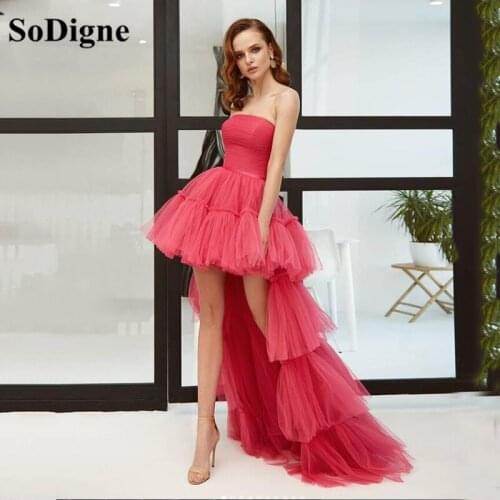 SoDigne Red Tulle Long Prom Dresses Ruffled Tiered Skirt Sweetheart Homecoming Dress Evening Party Gowns