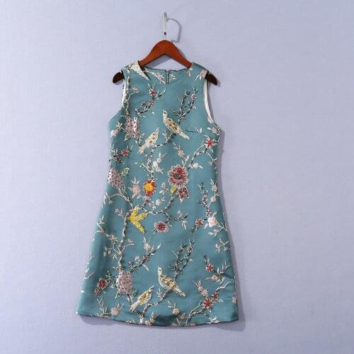 09 2021 Spring Free Shipping Vest Dress Beads Crew Neck Sleeveless Beads Green Fashion Womens Clothes Dress SH