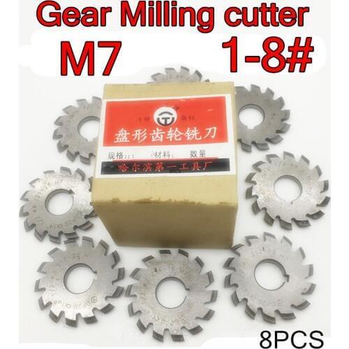 M7 Modulus PA20 degrees NO.1-NO.8 8pcs/set HSS Gear Milling cutter Gear cutting tools Free shipping