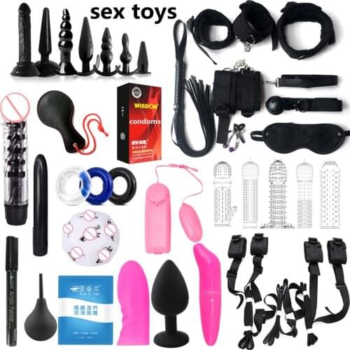 Sexy Product Bdsm Bondage Set Handcuffs Dildo Vibrator Slave Games Gag Sex Toys For Women Restraints Kits Adult Sex Store dildo