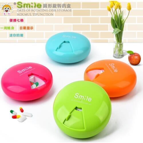 Seven days circular mini rotating portable plastic medicine storage box portable date display Medical Kit storage box