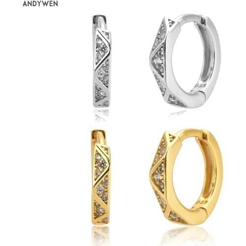 ANDYWEN 2020 100% 925 Sterling Silver Rock Punk Hoops Circle CZ Zircon Round Circle Luxury Jewelry Piercing Ohrringe Earring