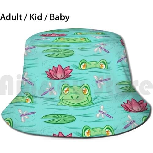 Frog Pond Sun Hat Foldable UV Protection Frog Toad Pond Lotus Lilypad Spring Summer Dragonfly Cartoon Animals