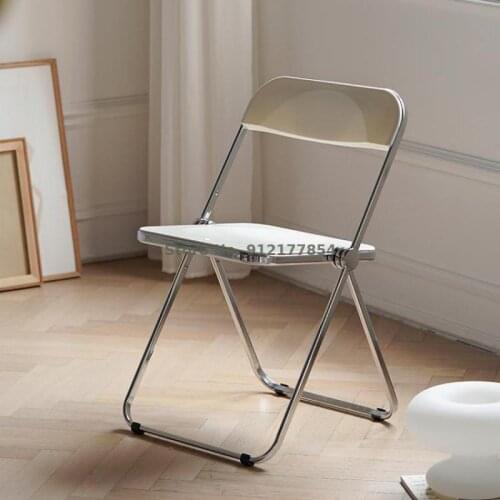 Net Red Retro Dining Chair Home Study Chair Restaurant Furniture Modern Minimalist Makeup Stool Transparent Folding Chair