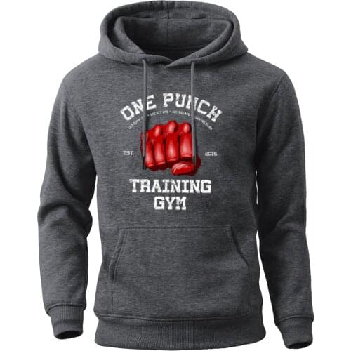 Japan Anime Hoodie One Punch Man Fist Training Gum Men Hoodies Sweatshirt Autumn Winter Crewneck Round Collar Pullover Tracksuit