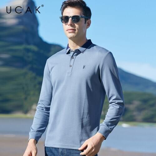 UCAK Brand Spring Autumn New Arrivals High Quality Casual Cotton Turn-down Collar Long Sleeve Polo-Shirt Men Clothing U5342