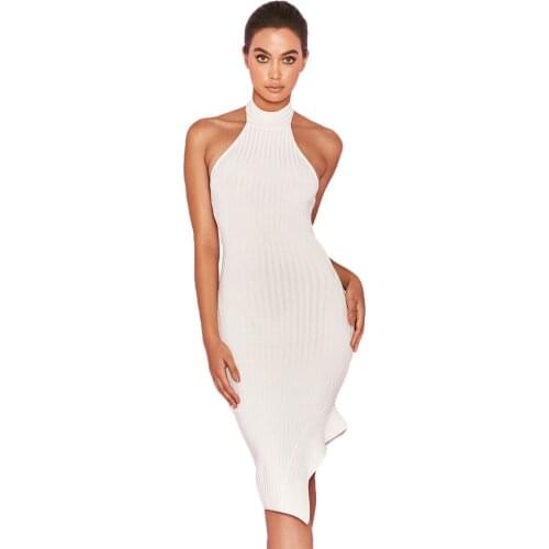 S Curve Halter Bandage Dress Party Sexy New Dress 2018 Off The Shoulder Backless Irregular Hemline Bodycon Summer Dress