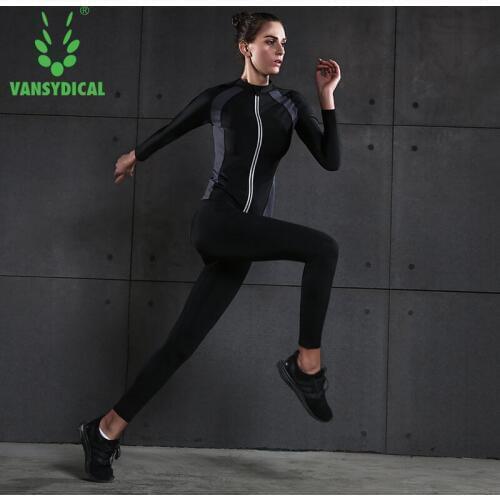 Vansydical Women Fitness Body Shapers Sports Tracksuits Yoga Sportswear Lose Weight Running Sets 2pcs Gym Jogging Workout Suits