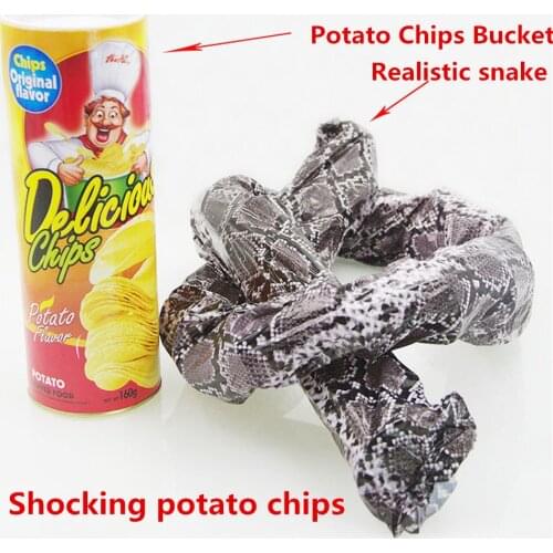 Funny potato chips can jump spring snake toy gift April Fools Day Halloween party decoration prank trick fun joke toy