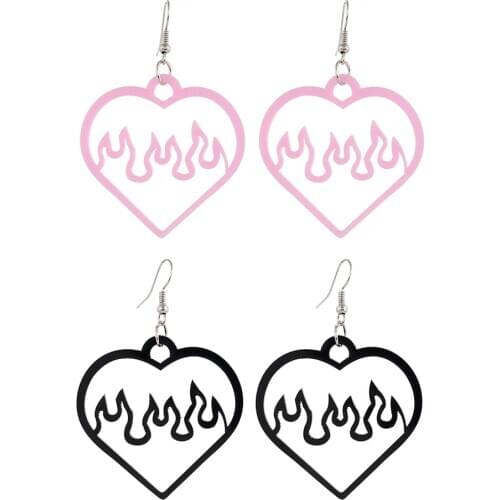 ZuZuMiu Black Pink Big Peach Heart Acrylic Earrings for Women 2020 Cool Fashion Flame Dangle Earrings Lovely Ear Jewelry