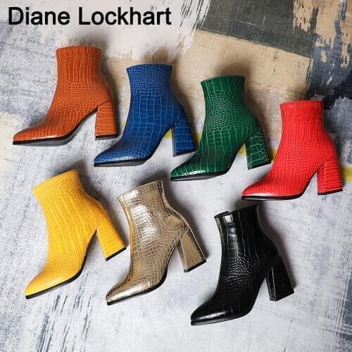 High Quality Thick High Heels Women Ankle Boots Square Toe Zip Footwear PU Leather Female Boot Shoes Woman 2020 New Winter 32 33